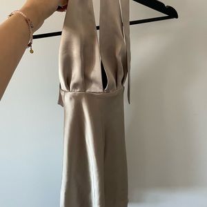 Zara Satin Effect Halter Mini Dress in Straw Size Small